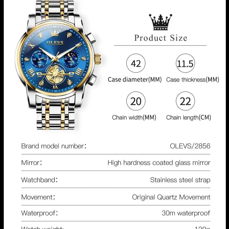 Men's Quartz Skeleton Chronograph Watch with Moon Phase