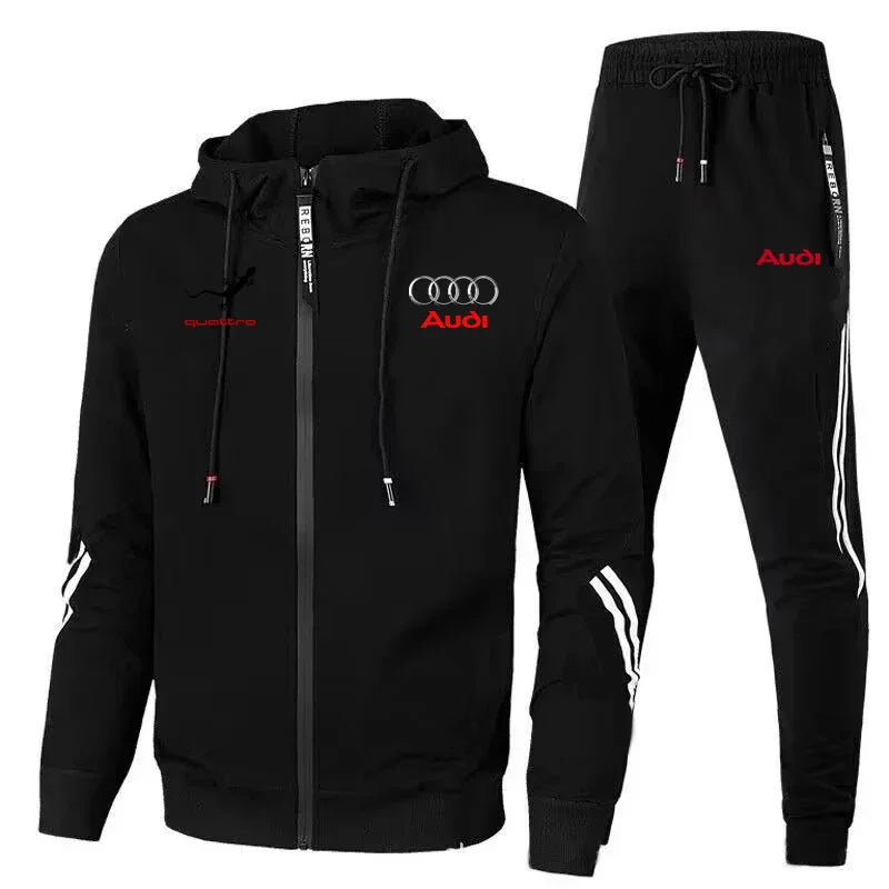 Men's Zip-Up Hooded Sweatshirt and Pants Two Piece Set