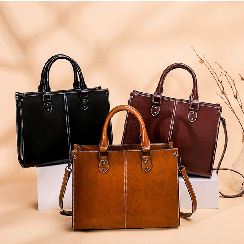 Women's Genuine Cowhide Leather Shoulder Tote Bag