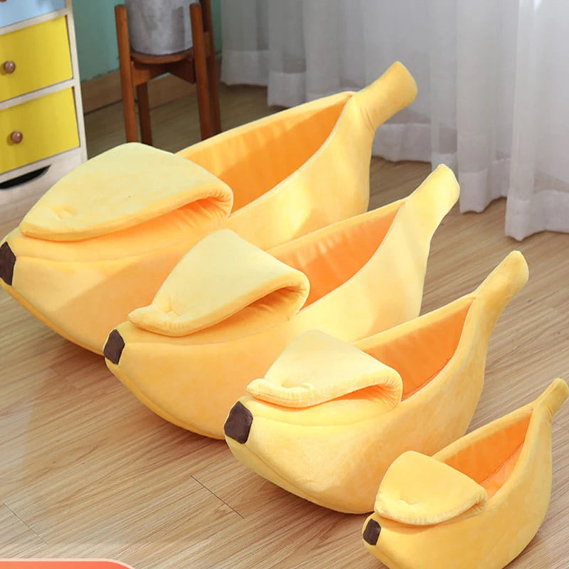 Banana Shaped Plush Cat Bed Cozy Sleeping Nest