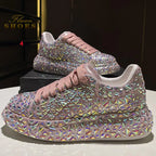 Women's Round Toe Platform Lace-Up Casual Sneakers