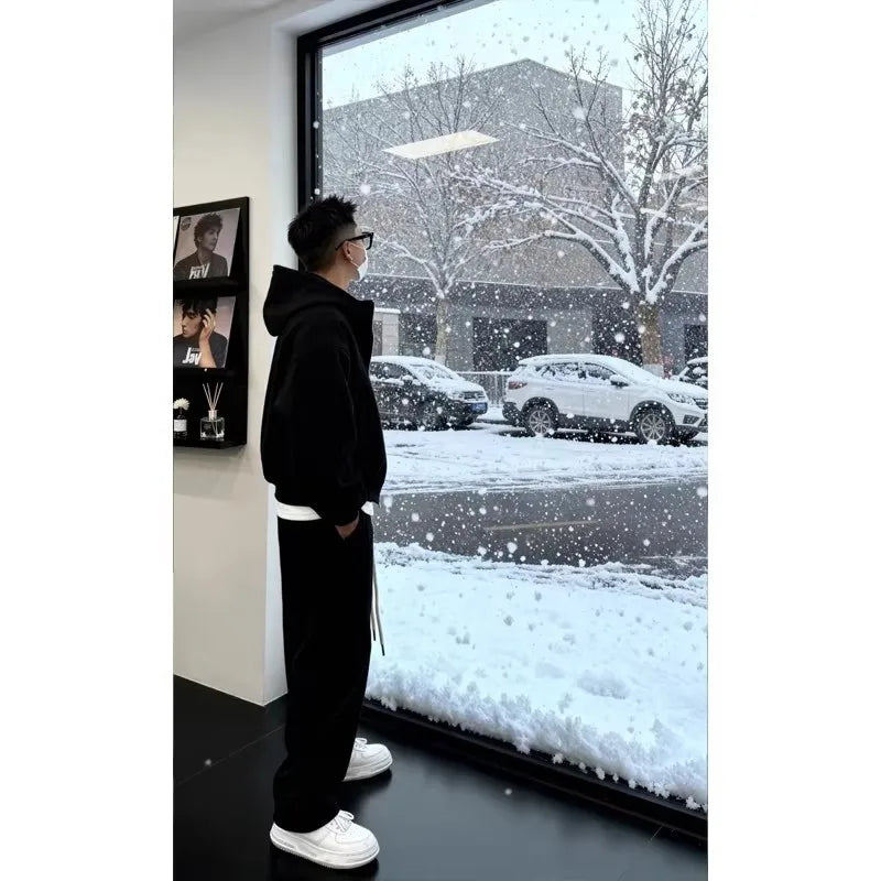 Men's Streetwear Zip Up Hooded Sweatshirt and Drawstring Pants Tracksuit Set