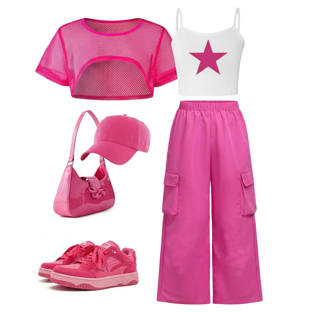 Girls' Star-Print Camisole Jacket and Cargo Pants 3-Piece Set