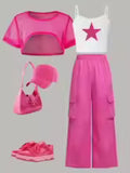 Girls' Star-Print Camisole Jacket and Cargo Pants 3-Piece Set