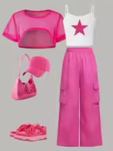 Girls' Star-Print Camisole Jacket and Cargo Pants 3-Piece Set