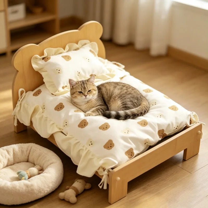 Wooden Bear Cat Bed for Cats