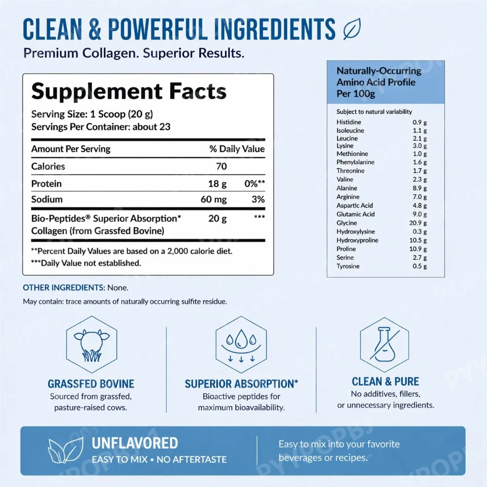 Collagen Peptides Powder Hydrolyzed Protein Unflavored 20 oz