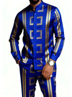 Men's Casual 3D Print Long Sleeve Shirt and Pants Set