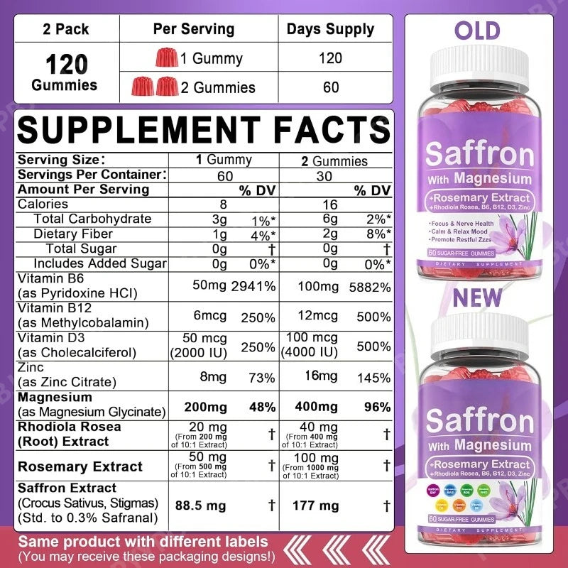 Saffron Mood and Sleep Support Dietary Supplement Gummies