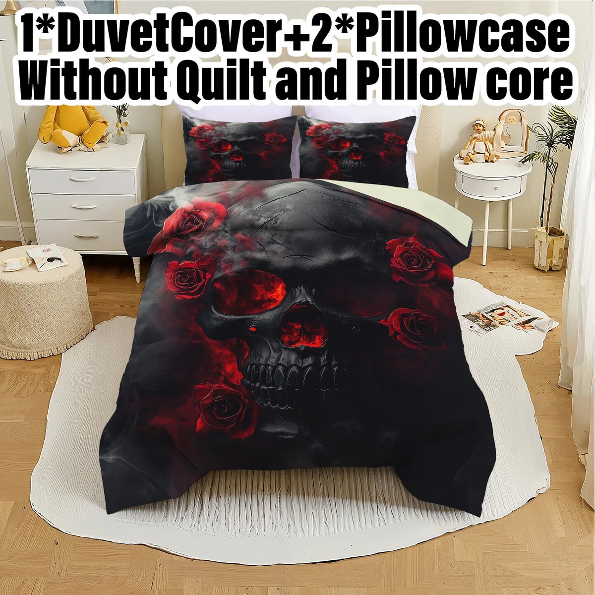 Skull Print Duvet Cover Set with Pillowcases