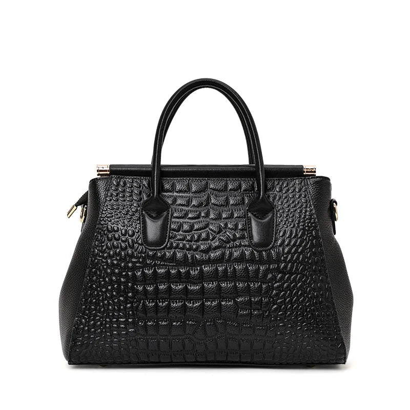 Women's Crocodile Pattern Cowhide Leather Handbag Tote Bag Q1479