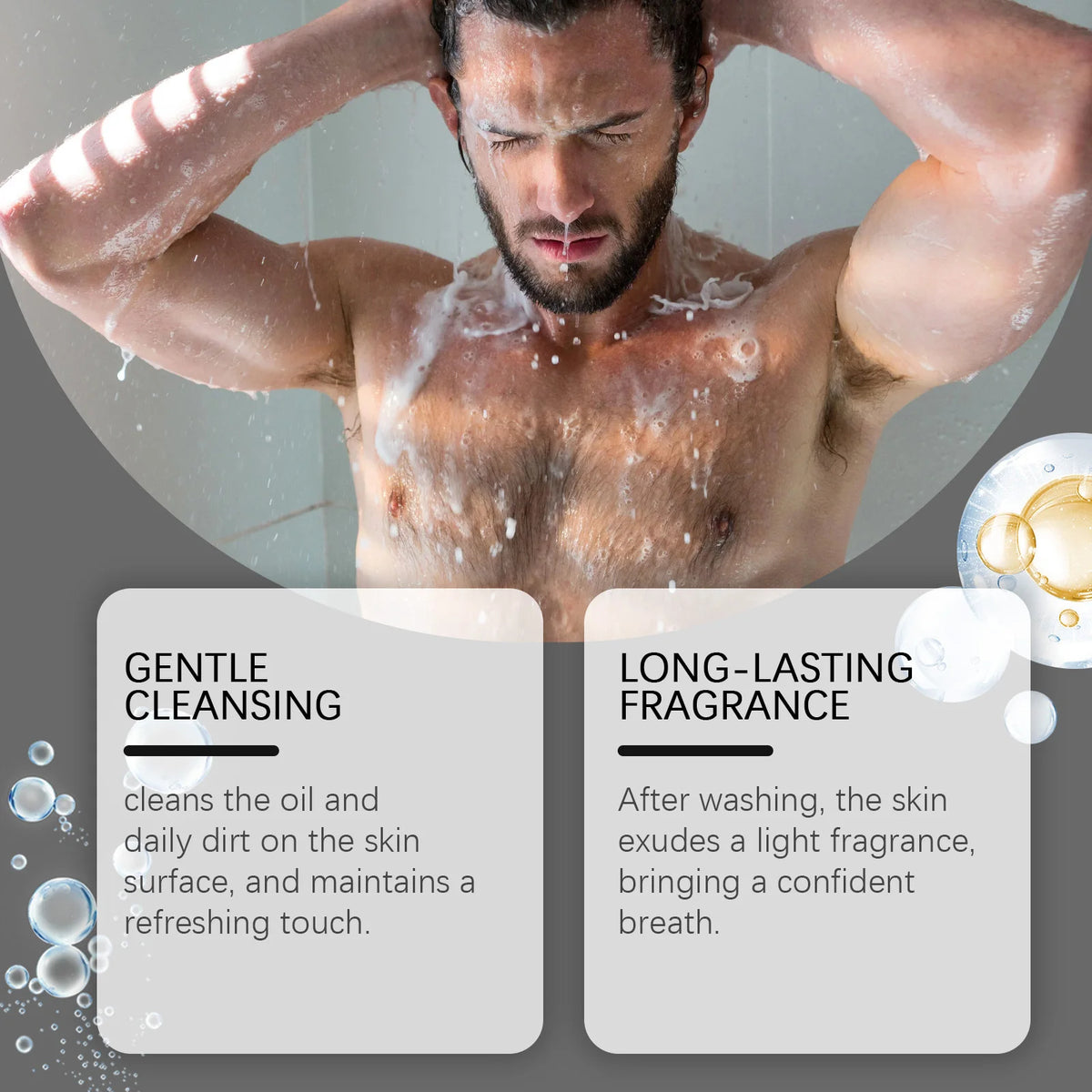 Men Long Lasting Fragrance Shower Gel Deeply Cleansing Exfoliating 3.4 fl oz