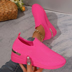 Women's Leopard Print Knitted Slip-On Wedge Sneakers