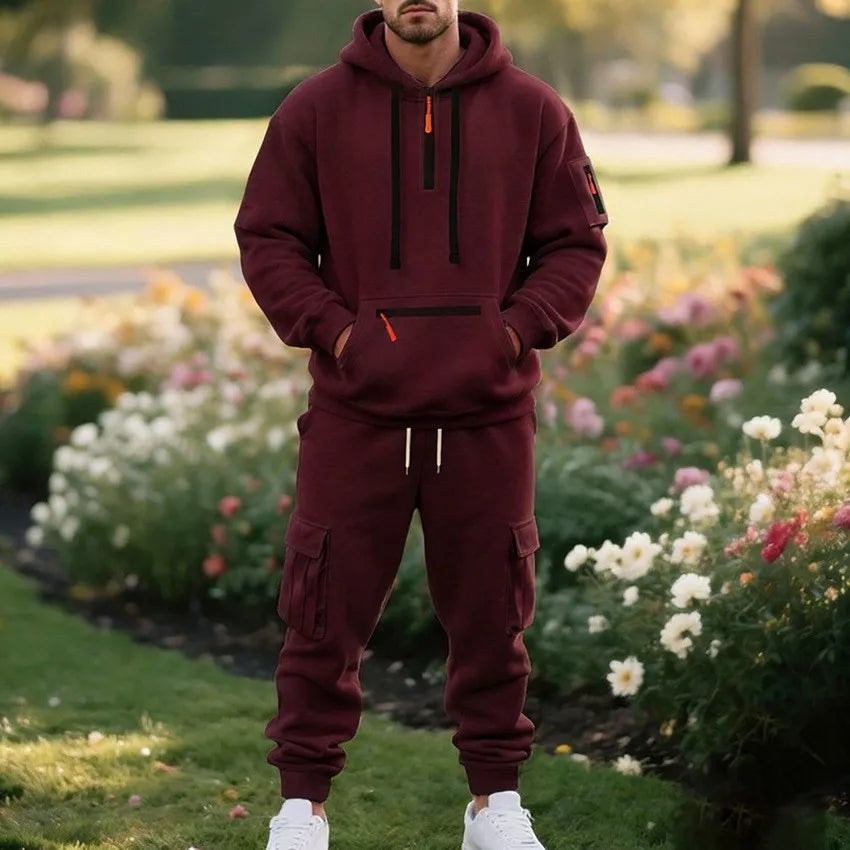 Men's Heavyweight Fleece-Lined Half-Zip Two Piece Tracksuit Set