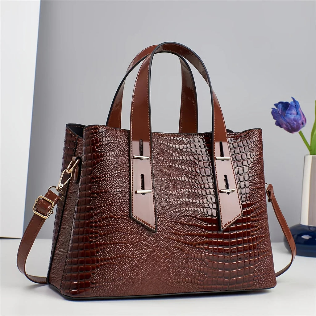 Women's Crocodile Pattern PU Leather Shoulder Tote Bag