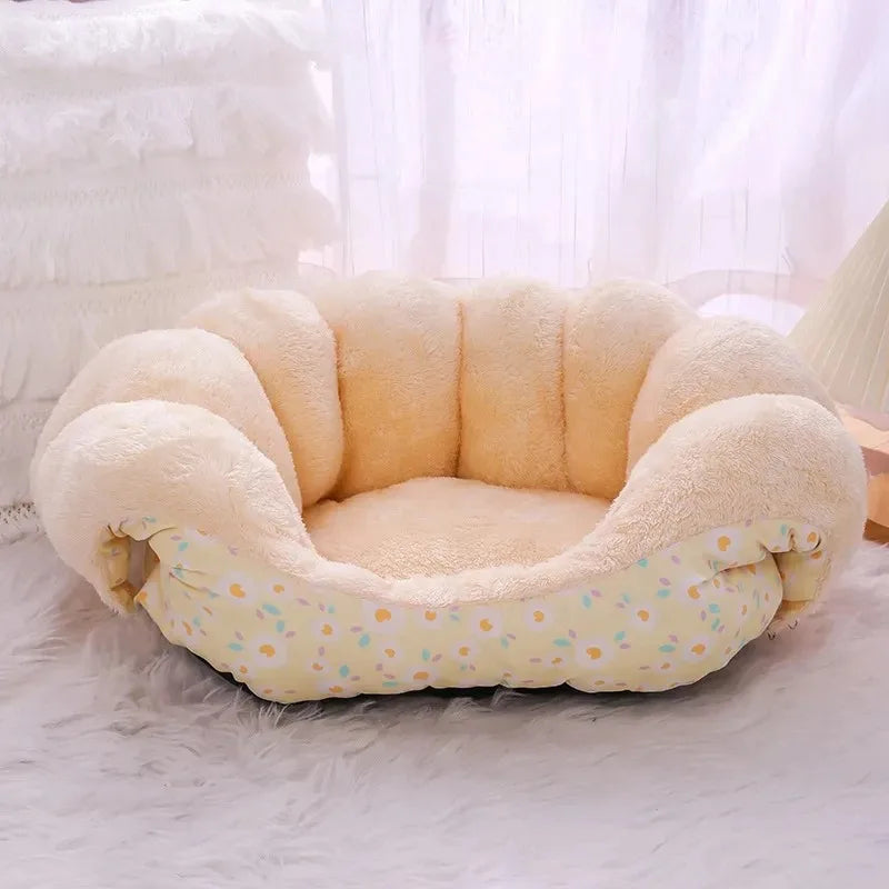 Warm Fluffy Plush Basket House Bed for Cats Dogs