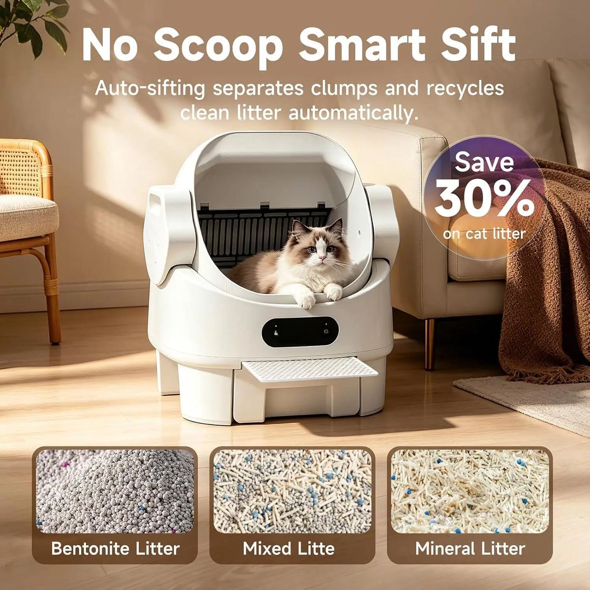 XL Automatic Self Cleaning Open Top Cat Litter Box for Cats