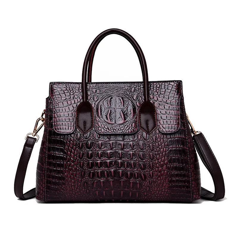 Women's Crocodile Pattern PU Leather Crossbody Tote Bag