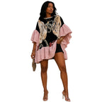 Women's Flare-Sleeve Dashiki Kaftan Mini Dress