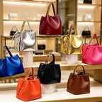 Women's Gold Letter Drawstring Handbag Crossbody Bucket Bag