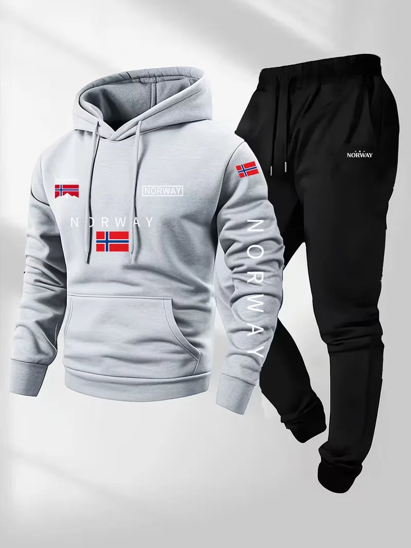 Men's Cartoon Letter Print Hoodie and Pants Set