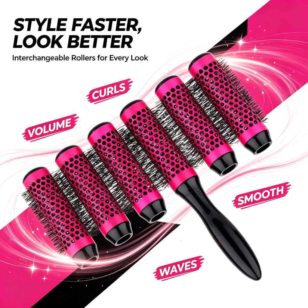 6-Piece Rolling Hair Comb Set for Blow-Dry Styling