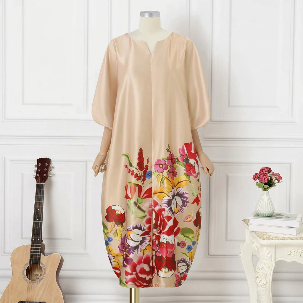 Women's Bohemian Satin Silk Half-Sleeve Maxi Dress
