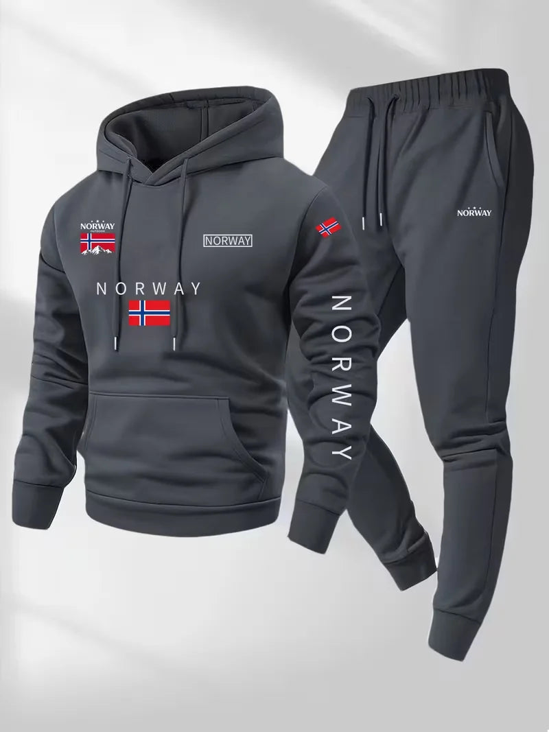 Men's Cartoon Letter Print Hoodie and Pants Set