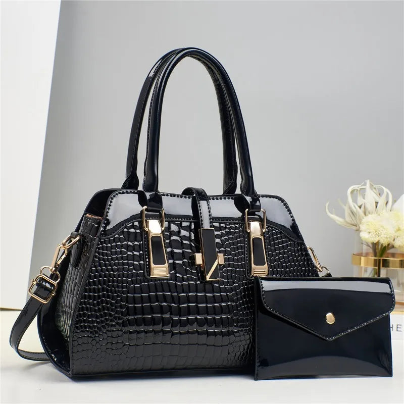 Women's Crocodile Pattern PU Leather Handbag Shoulder Tote Bag