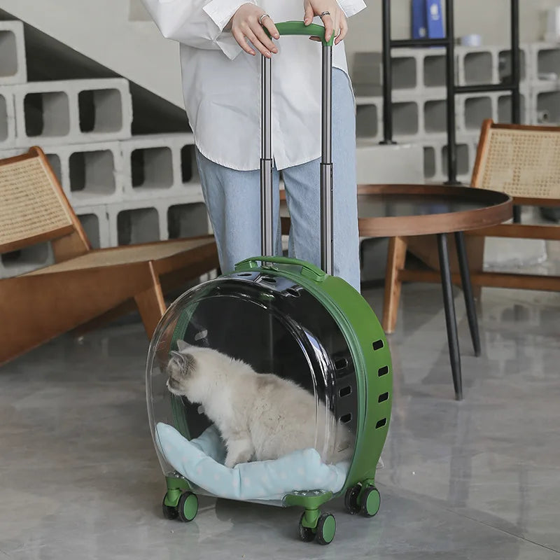 Breathable Space Capsule Rolling Pet Carrier Backpack for Cats Dogs