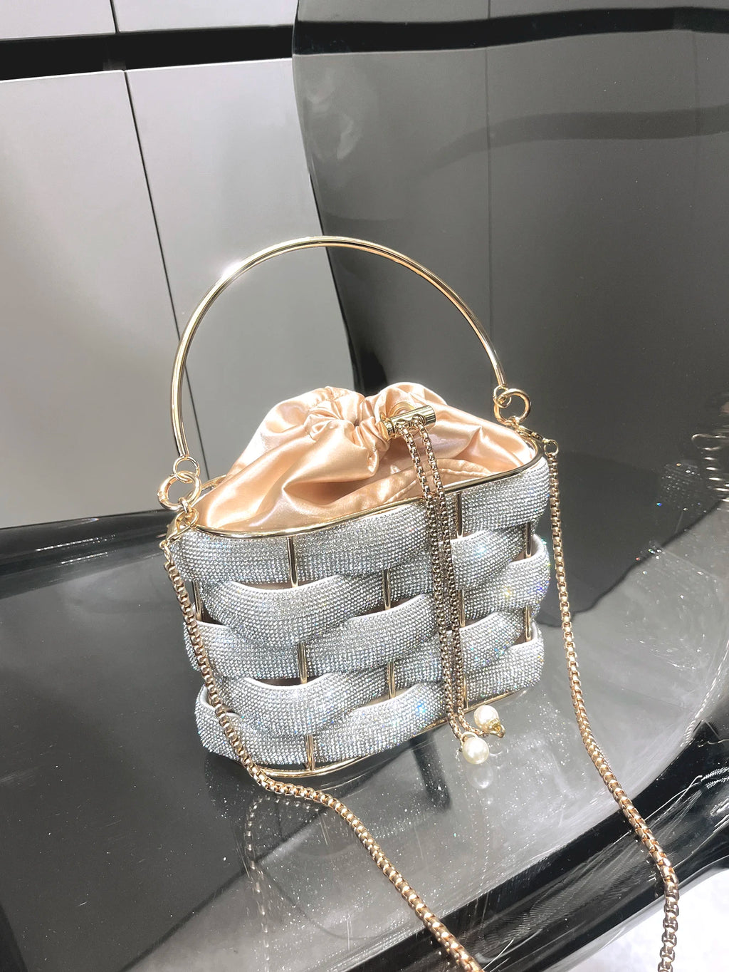 Women's Luxury Rhinestone Bucket Evening Clutch Bag