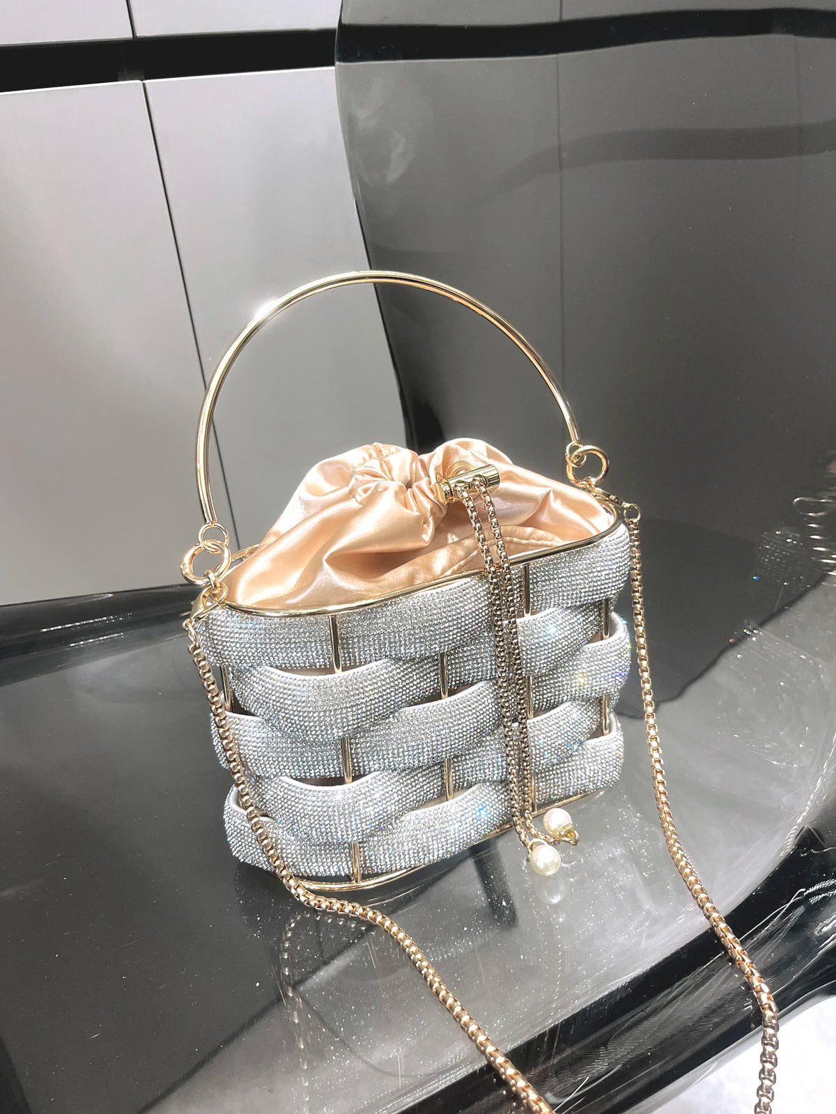 Women's Luxury Rhinestone Bucket Evening Clutch Bag