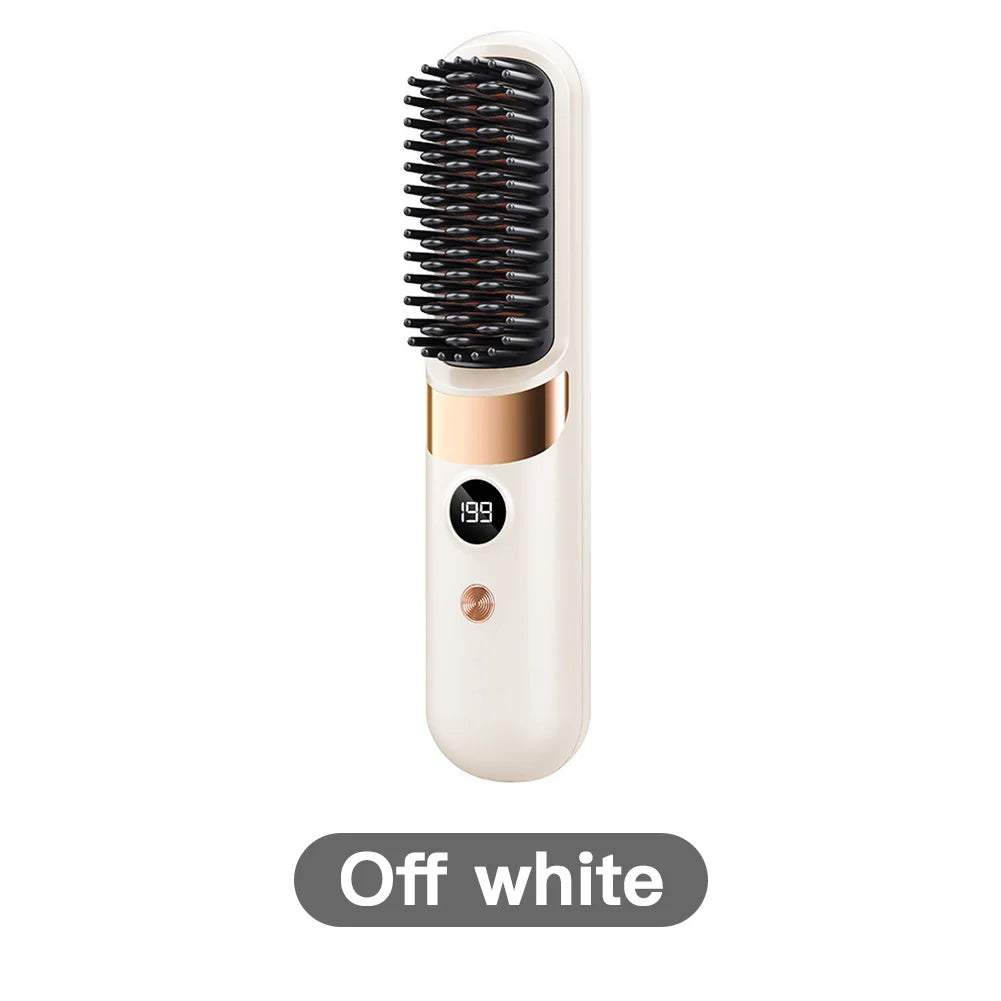 Cordless Ceramic Hair Straightener Brush with LED Display