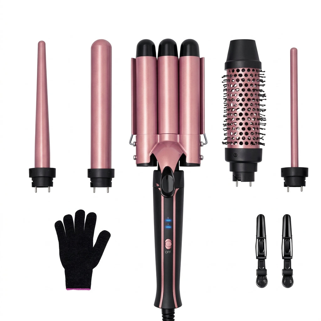 5-in-1 Interchangeable Curling Iron Set with 3 Barrel Crimper