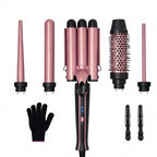 5-in-1 Interchangeable Curling Iron Set with 3 Barrel Crimper