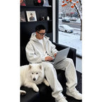 Men's Streetwear Zip Up Hooded Sweatshirt and Drawstring Pants Tracksuit Set