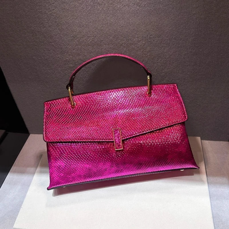 Women's Luxury Leather Snake Stitching Shoulder Handbag