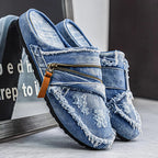 Men's Distressed Denim Slip-On Slippers