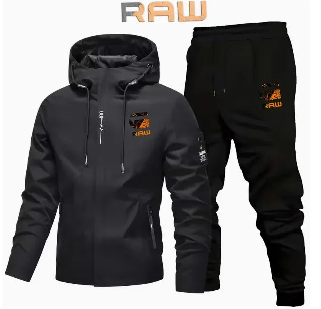 Men's Hooded Softshell Jacket and Pants Two Piece Set