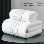Soft Absorbent Polyester Bath Towel Set with Gold Accents