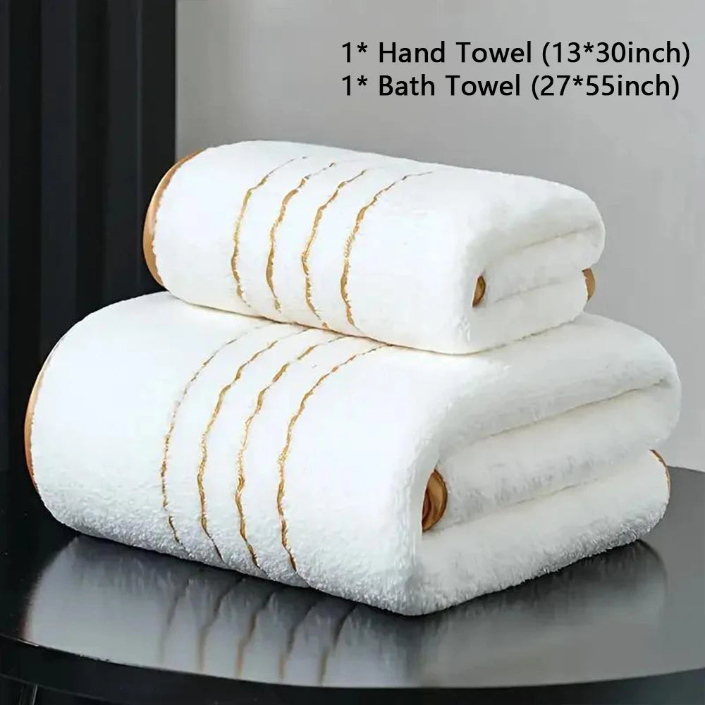 Soft Absorbent Polyester Bath Towel Set with Gold Accents
