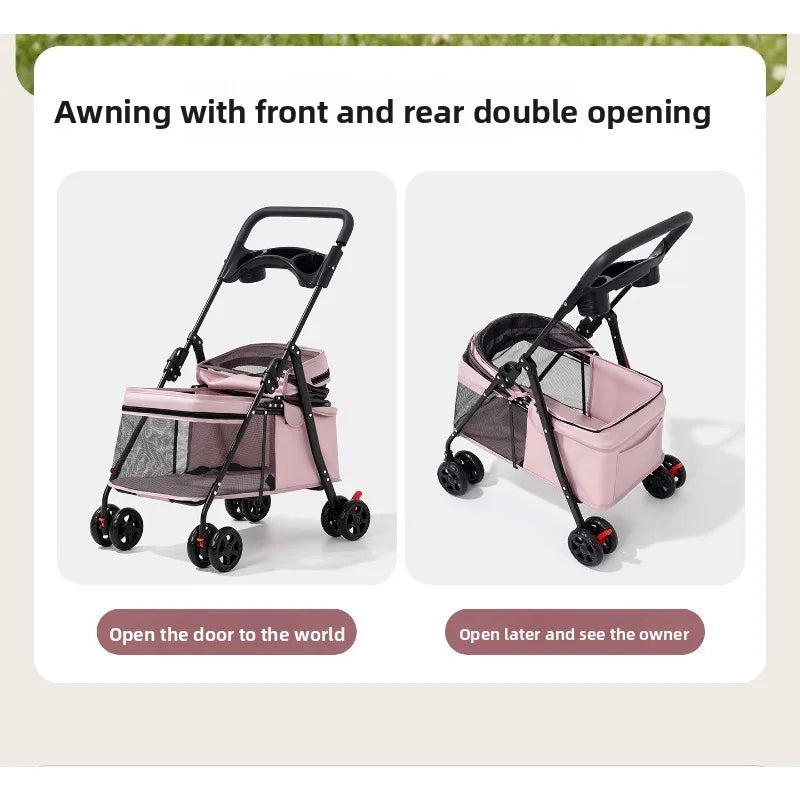 Foldable Breathable Mesh Pet Stroller for Cats Dogs