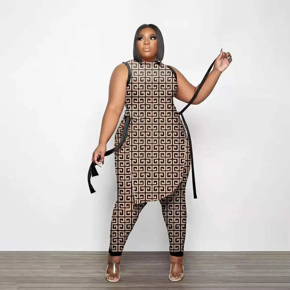 Women's Dashiki Sleeveless Top and Pants 2-Piece Set
