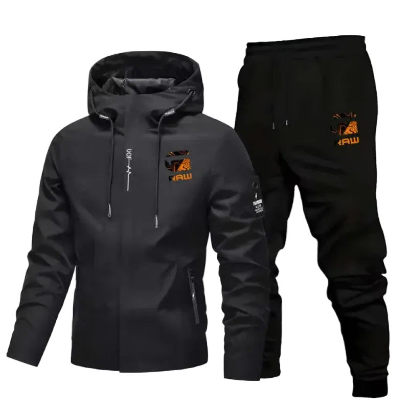 Men's Hooded Softshell Jacket and Pants Two Piece Set