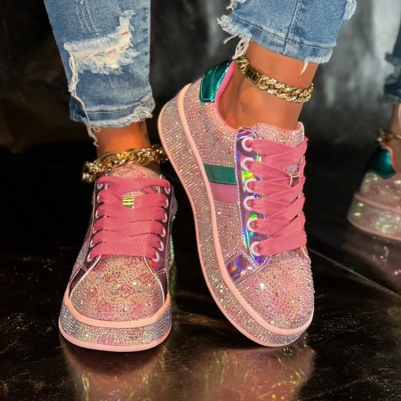 Women's Sparkle Rhinestone Platform Fashion Casual Sneakers