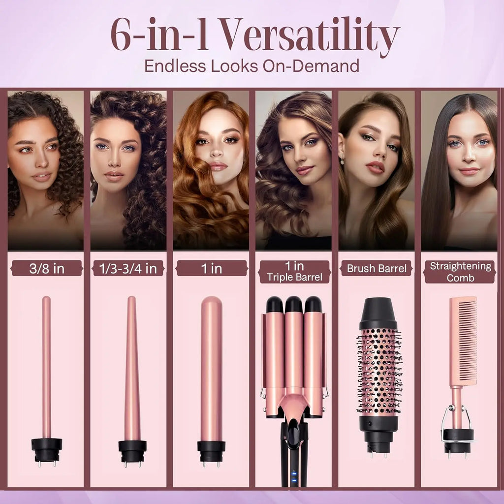5-in-1 Interchangeable Curling Iron Set with 3 Barrel Crimper