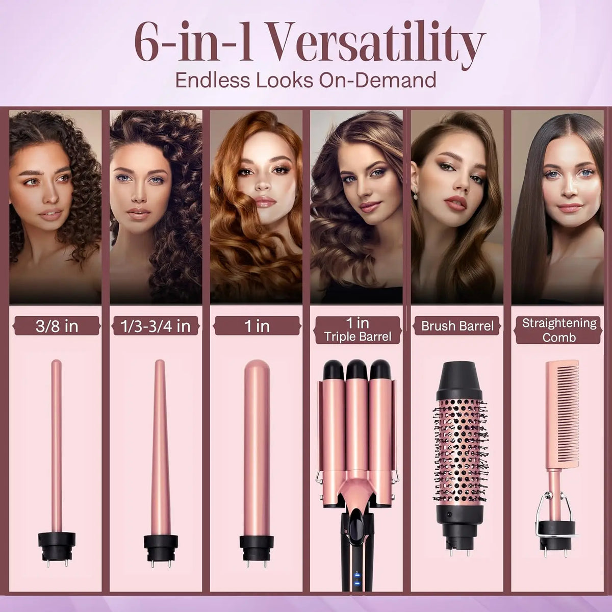 5-in-1 Interchangeable Curling Iron Set with 3 Barrel Crimper