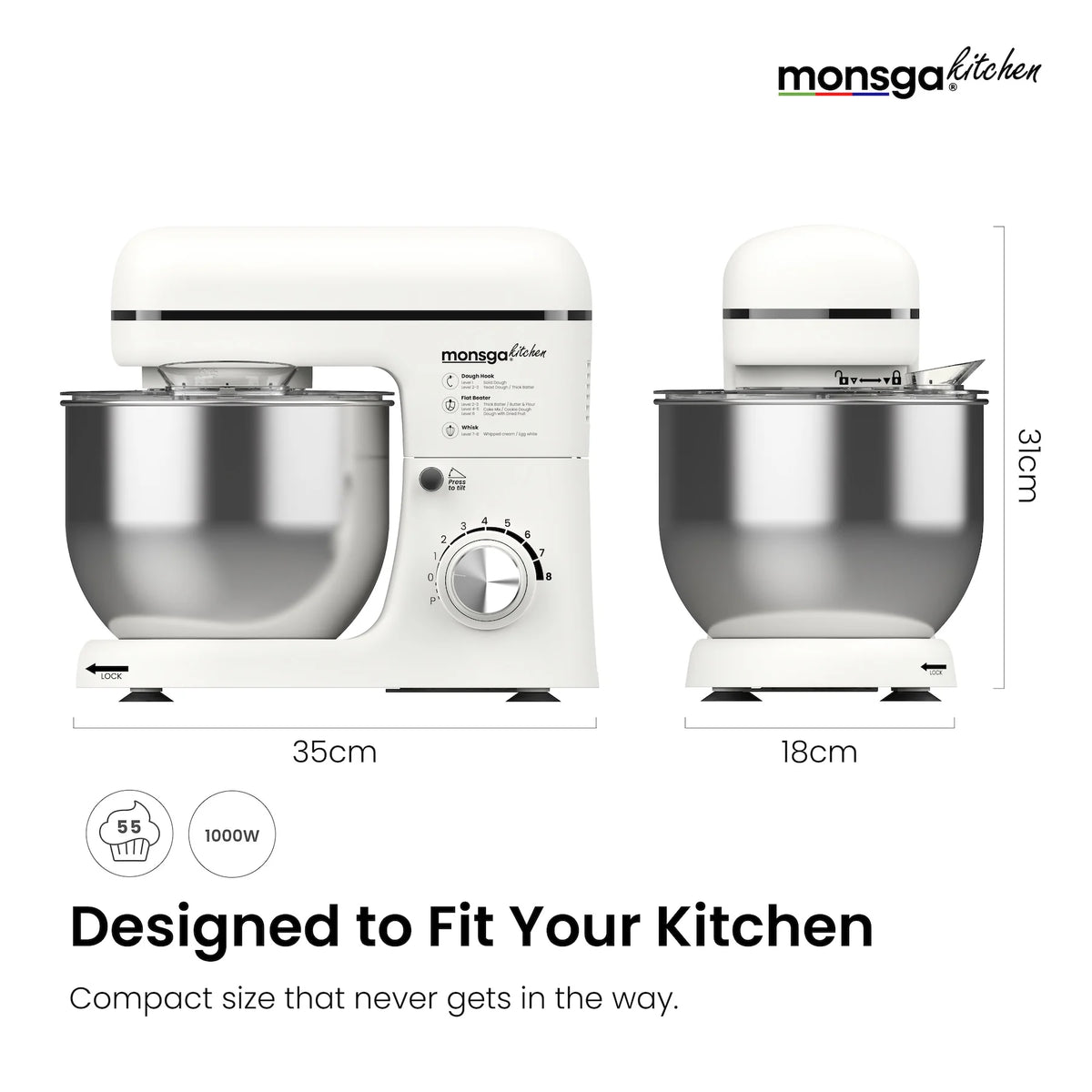 Electric 8-Speed Tilt-Head Stand Mixer and Blender 1000W