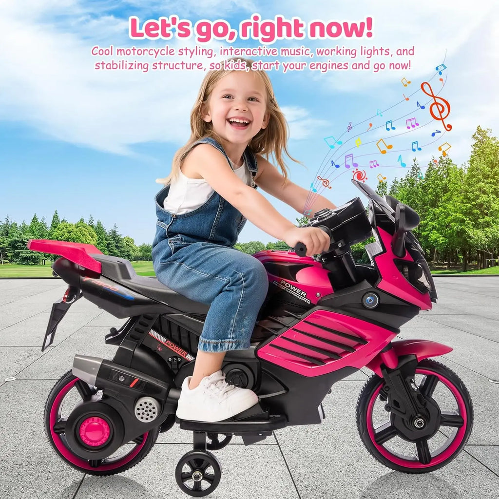 Kids 6V Electric Motorcycle Ride-On Toy with Training Wheels