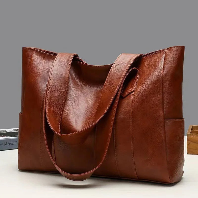 Women's Large Capacity PU Leather Shoulder Tote Bag